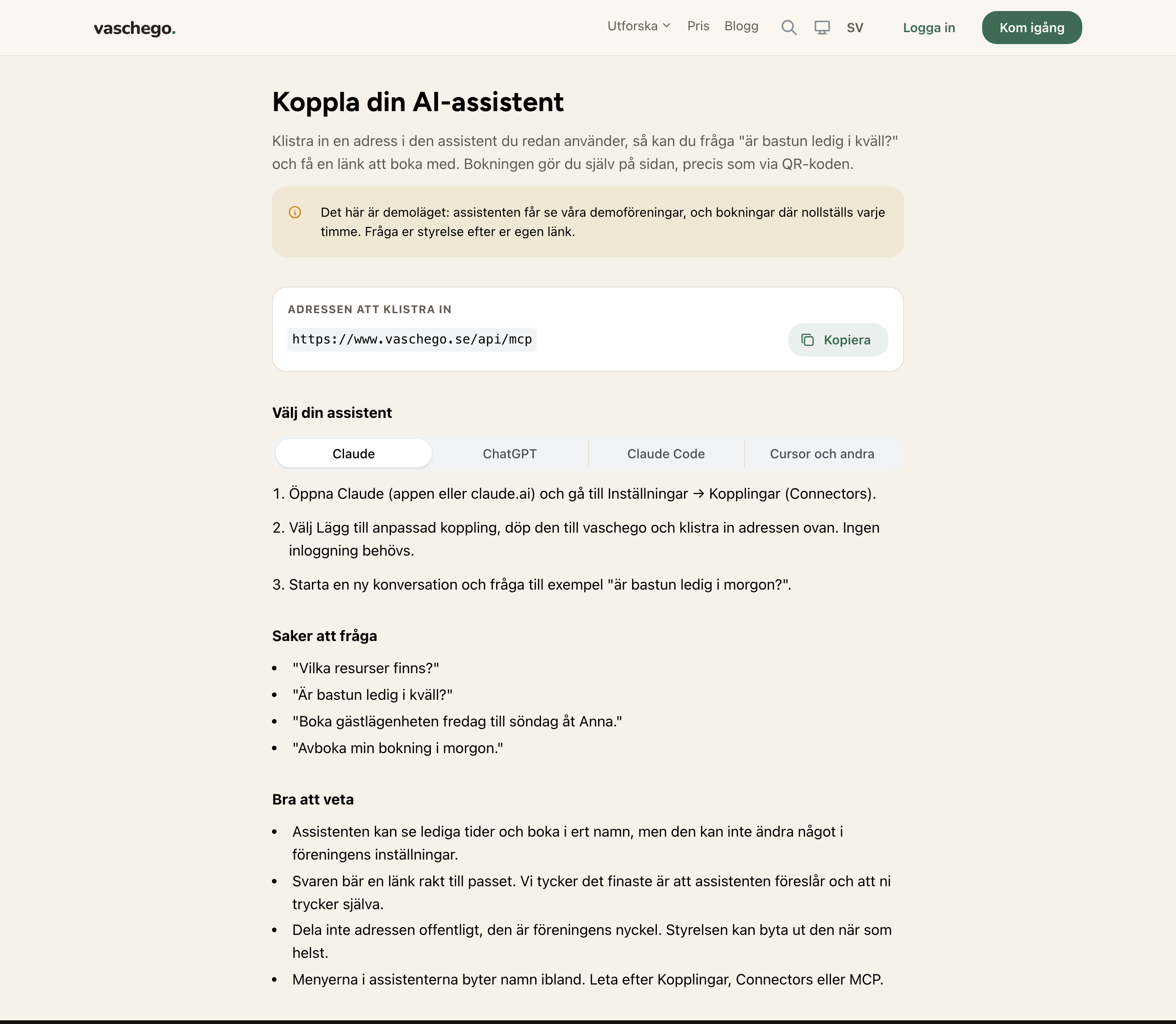Sidan som medlemmen kommer till: adressen att klistra in och steg för varje assistent