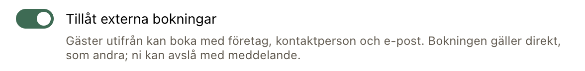Reglaget Tillåt externa bokningar i resursinställningarna
