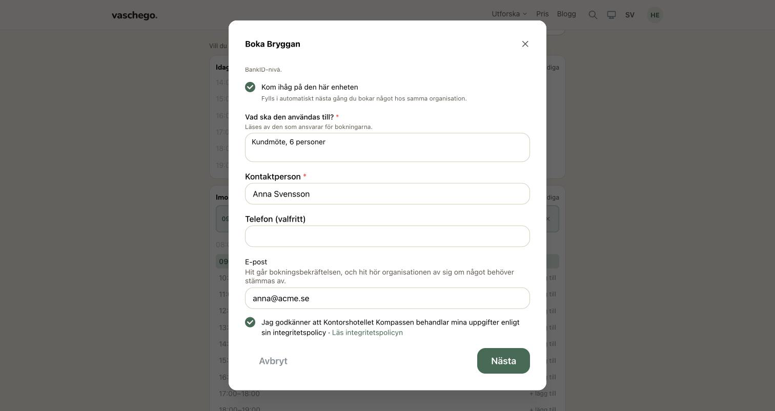 Kontaktperson, e-post och samtycke till organisationens integritetspolicy