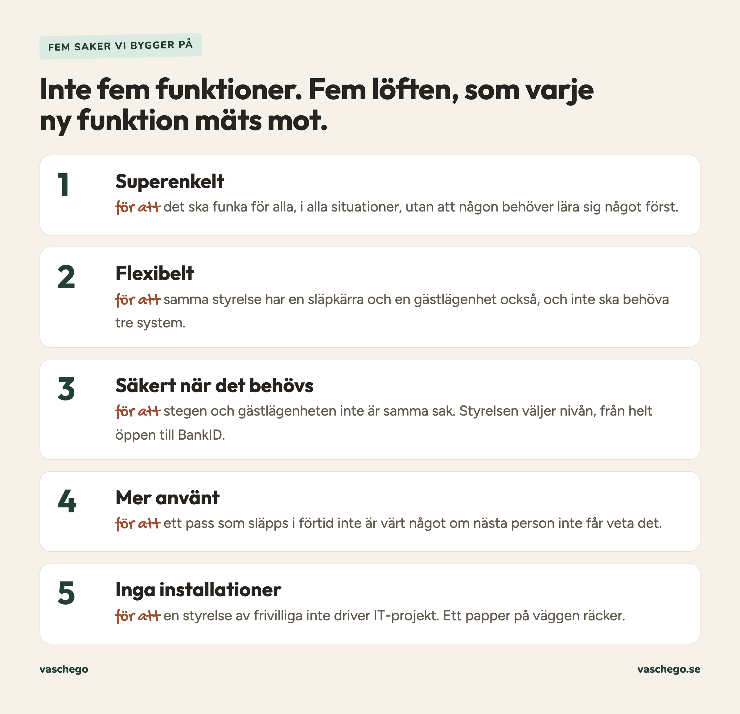 De fem löftena med en rad var om varför