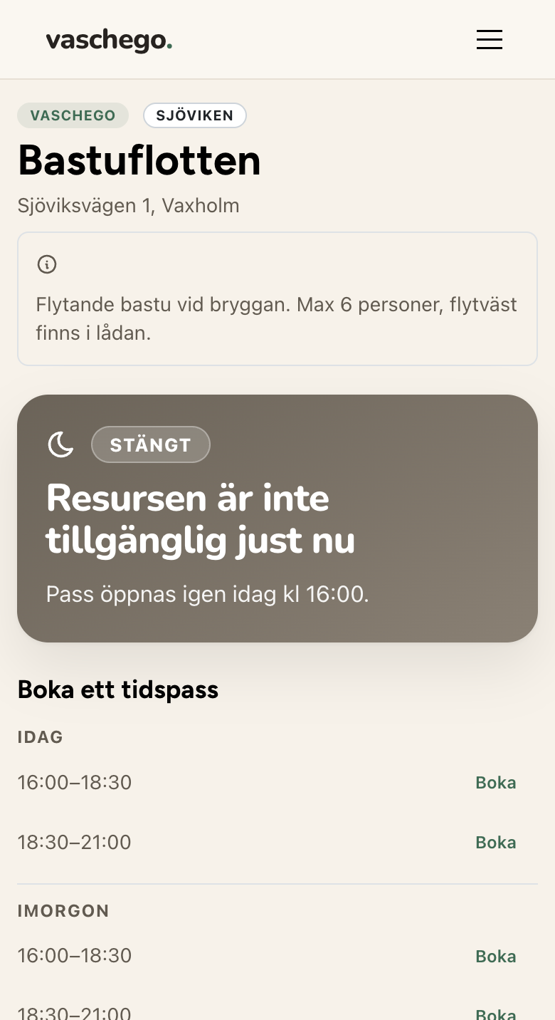 Bastuflottens bokningssida