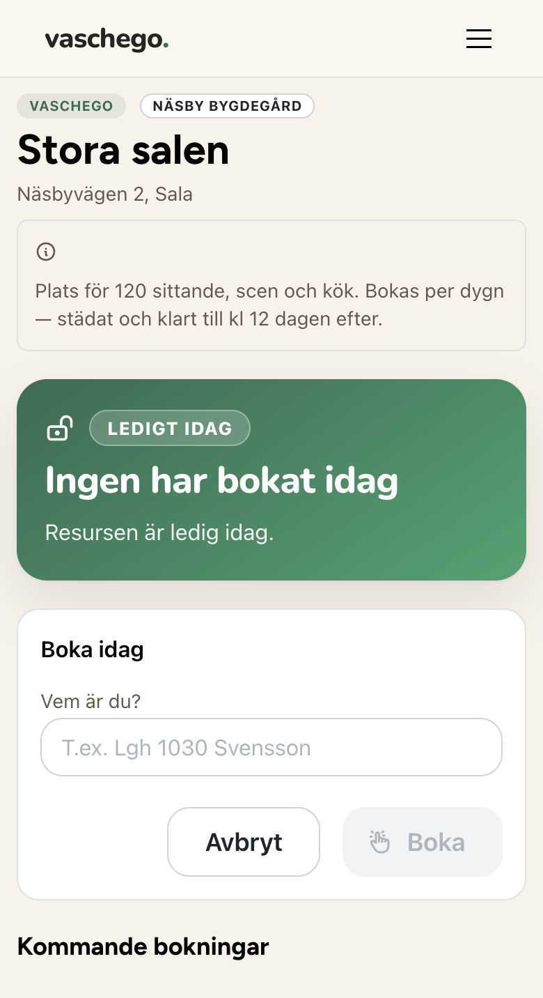 Stora salens bokningssida