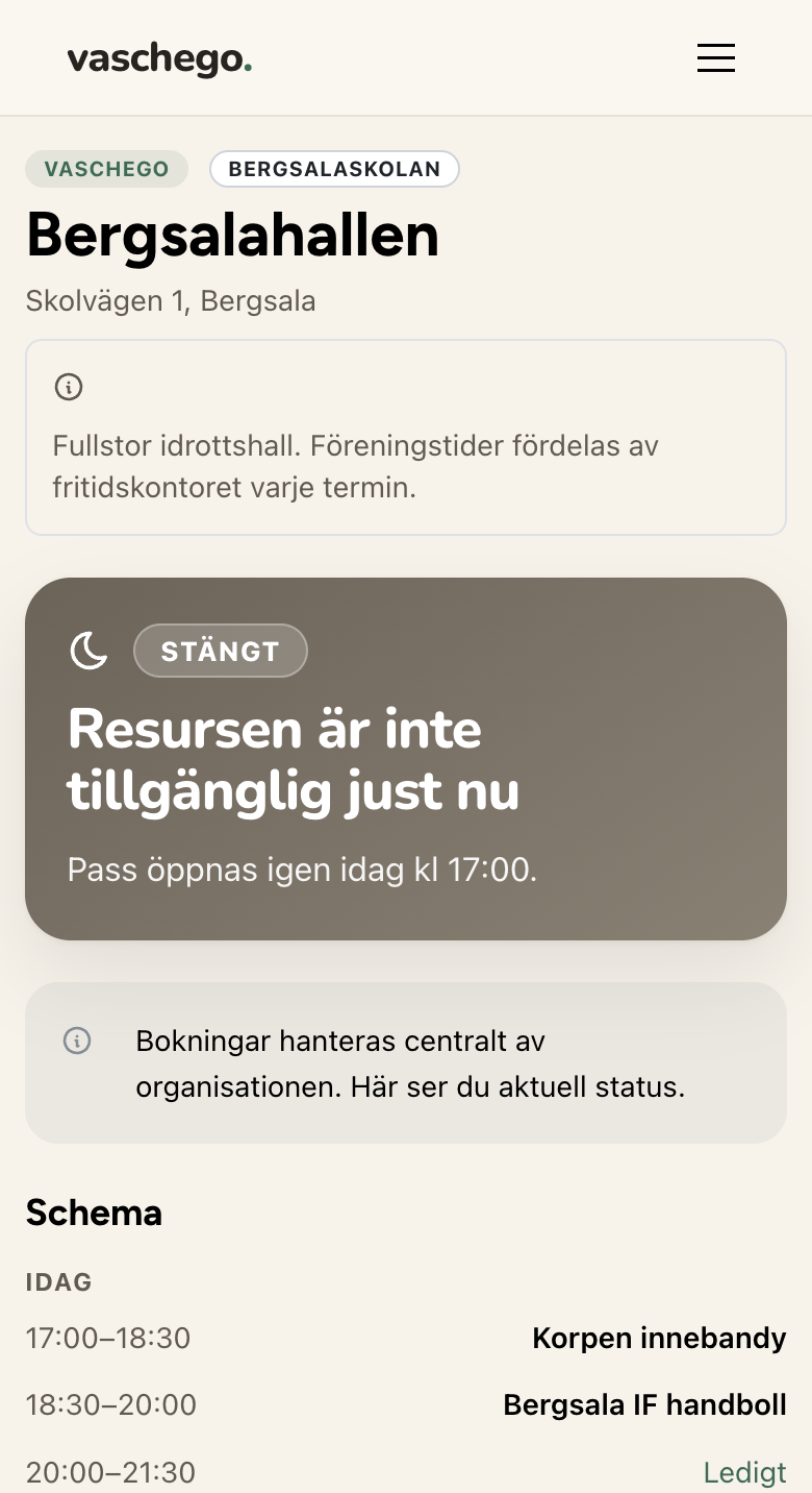 Bergsalahallens publika schema