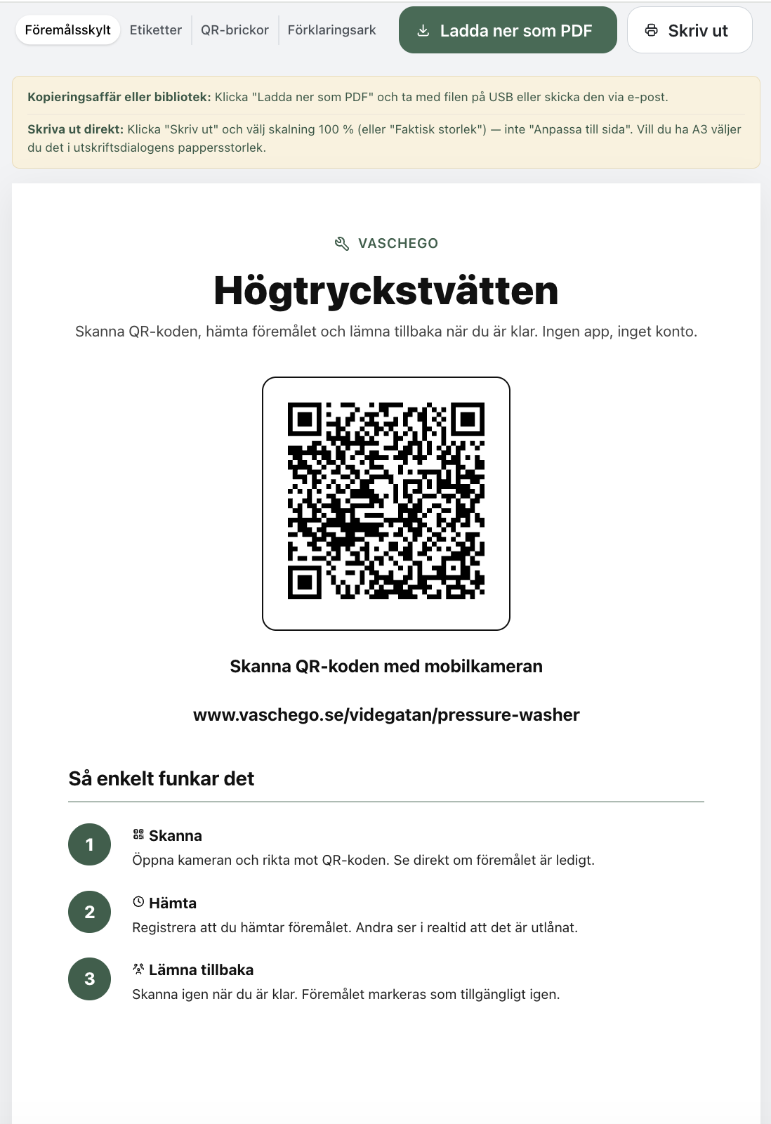 QR-affischen för en delad pryl