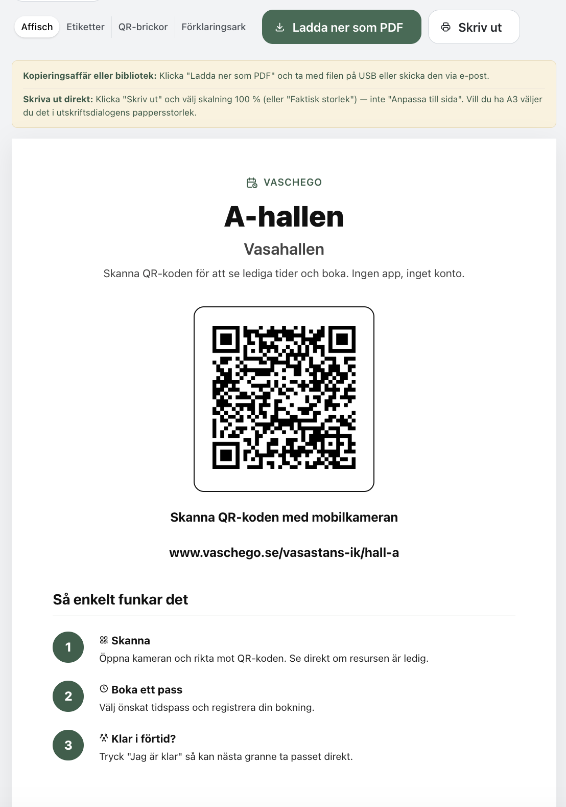 QR-affischen för A-hallen