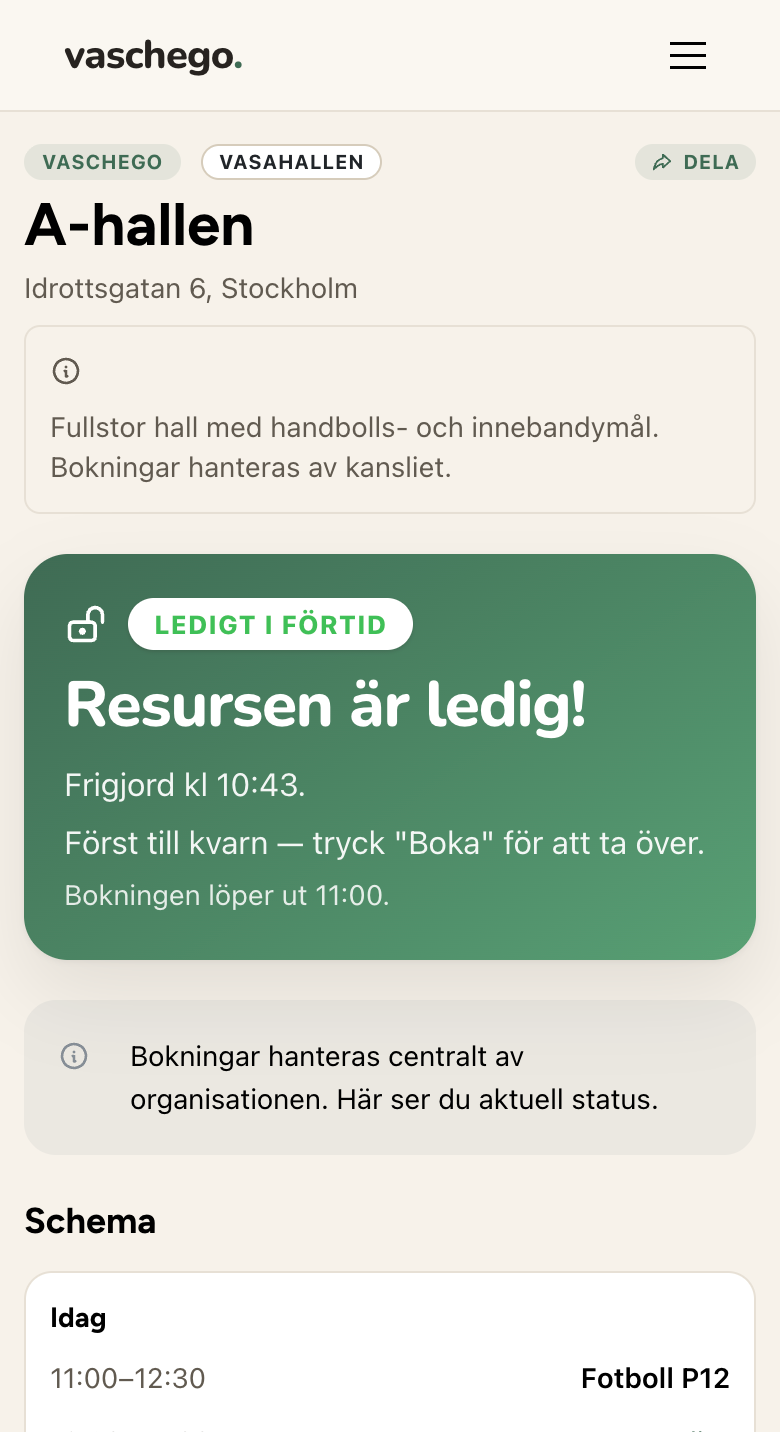 A-hallens publika schema i mobilen
