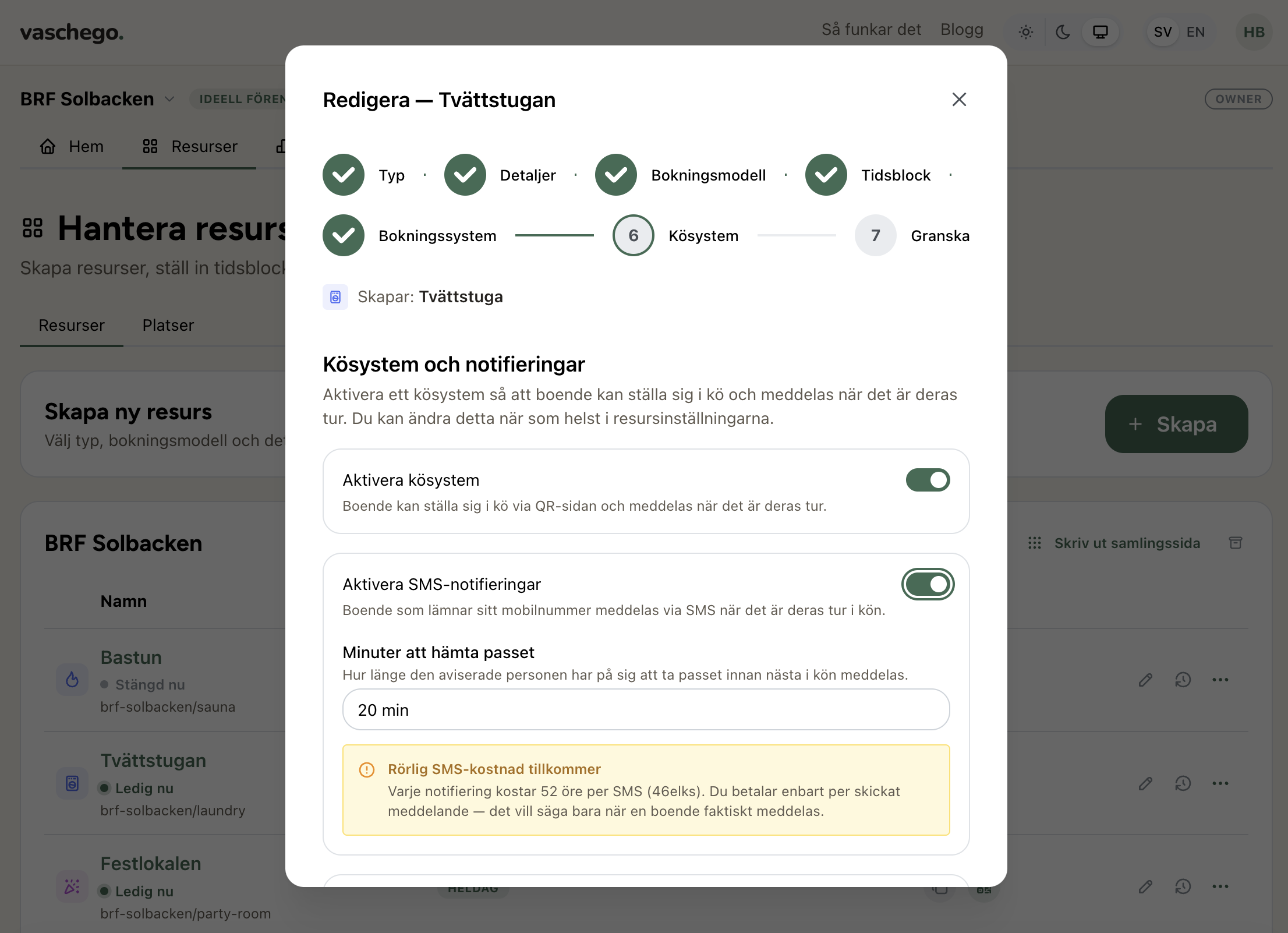 Kö & SMS — valfritt