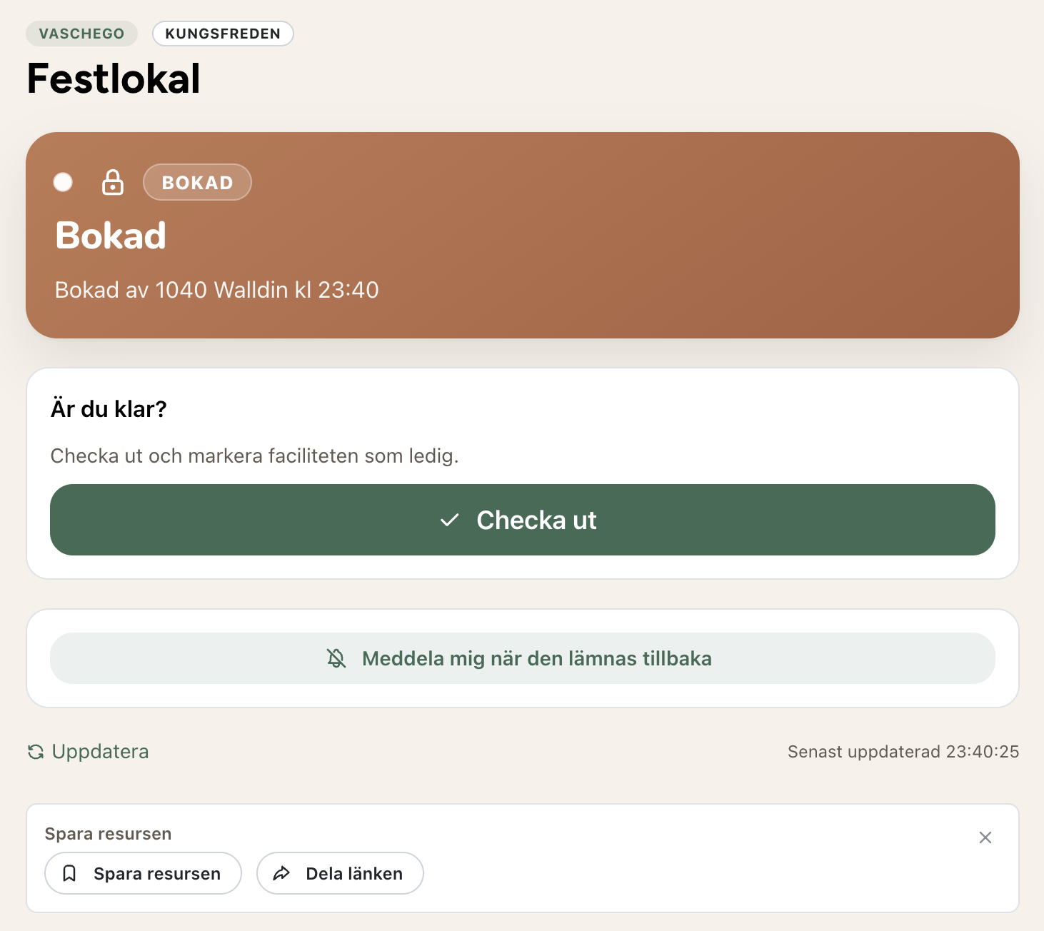 Resurssidan för festlokalen